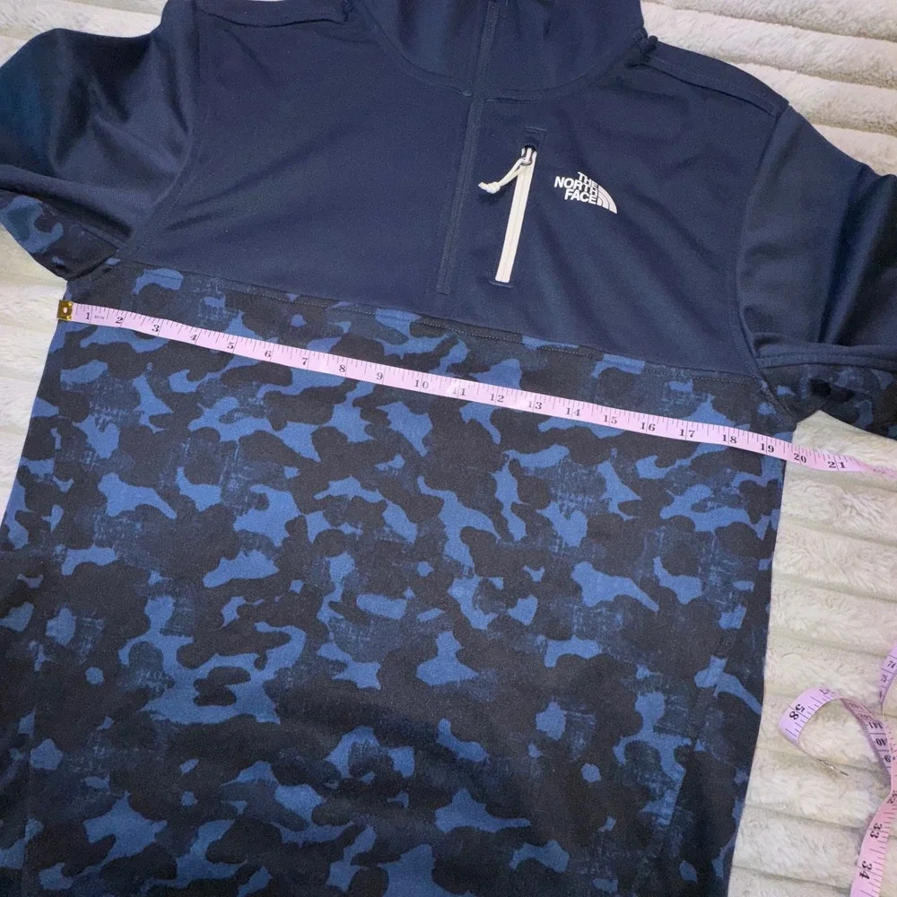The North Face Jacket Mens S Blue Camo Canyonlands 1/4 QZip Pullover Soft fleece